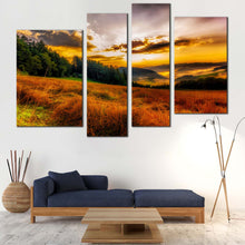 Load image into Gallery viewer, Rural Landscape Canvas Wall Art Yellow Sky Clouds Mountains Tree  4 Canvas Green Trees Scenery Horizon Canvas Print
