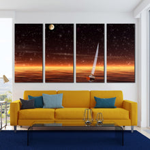 Load image into Gallery viewer, Sailboat Seascape Night Stars And Ocean Multi panel Wall Art For Your Living room
