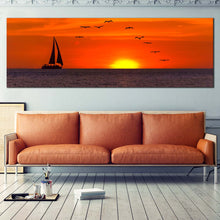 Load image into Gallery viewer, Sailing  Boat  Canvas  Wall  Art  Yellow  Sunset  Seascape  Canvas  Artwork  Birds  Flying  in  Orange  Sky  Living  Room  1  Piece  Canvas  Print In Living Room
