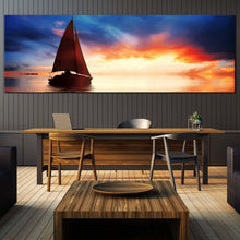 Load image into Gallery viewer, Sailing  at  sunset  Sailboats  ocean  panoramic  wall  art For Dinning Room
