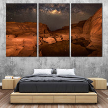 Load image into Gallery viewer, Sampanbok Desert Canvas Wall Art Brown Grand Canyon Thailand Canvas Set Grey Sky Milky Way Desert  3 Piece Canvas Print For Bedroom
