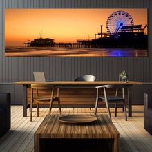 Load image into Gallery viewer, Santa  Monica  Canvas  Wall  Art  Blue  Neon  lit  Ferris  Wheel  Living  Room  1  Piece  Canvas  Orange  Beach  Pier  Sunset  Sky  Canvas  Print For Dinning Room
