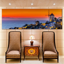 Load image into Gallery viewer, Santorini  Island  Canvas  Wall  Art  Blue  Greece  Houses  Living  Room  Panoramic  Canvas  Oia  Orange  Sky  Sea  Canvas  Print For Living Room
