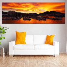 Load image into Gallery viewer, Santurtzi  Sunrise  Canvas  Wall  Art  Orange  Port  Ocean  Wide  Canvas  Ocean  Mountains  Panorama  Canvas For Living Room
