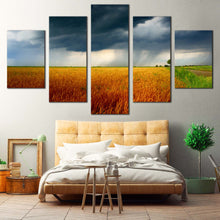 Load image into Gallery viewer, Scenery  Fields  Canvas  Wall  Art  Green  Orange  Grain  Fields  Canvas  Print  Grey  Storm  Clouds    5  Piece  Multi  Canvas  Artwork For Bedroom
