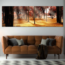 Load image into Gallery viewer, Scenic  Forest  Canvas  Wall  Art  Beautiful  Red  Autumn  Trees  Forest  Living  Room  1  Piece  Canvas  Artwork  Yellow  Fields  Sun  Rays  Scenery  Canvas  Print In Living Room
