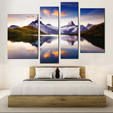 Load image into Gallery viewer, Schreckhorn Mountain Canvas Wall Art Alpine Mountains Canvas Print Purple Wetterhorn Picturesque Scene  4 piece Canvas White Grindelwald valley Wide Canvas
