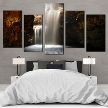 Load image into Gallery viewer, Scotland Cave Canvas Print White Waterfall Cave  5 Piece Canvas Wall Art Brown Smoo Cave Waterfall Canvas Set
