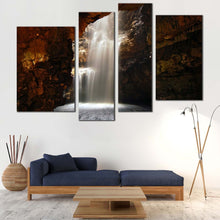 Load image into Gallery viewer, Scotland Cave Canvas Print White Waterfall Cave  4 Piece Canvas Wall Art Brown Smoo Cave Waterfall Canvas Set
