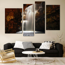 Load image into Gallery viewer, Scotland Waterfall Canvas Wall Art Brown Smoo Cave Waterfall 4 Piece Multi Panel Canvas White Waterfall Cave Canvas Print
