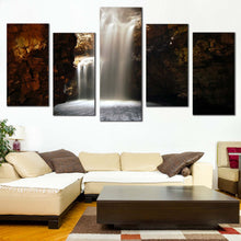 Load image into Gallery viewer, Scotland Waterfall Canvas Wall Art Brown Smoo Cave Waterfall 5 Piece Multi Panel Canvas White Waterfall Cave Canvas Print
