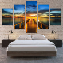 Load image into Gallery viewer, Sea  Pier  Canvas  Wall  Art  Blue  Sky  Wooden  Bridge  Ocean    5  Piece  Canvas  Print  Dramatic  Yellow  Sunset  Sky  Pier  Multi  Canvas For Bedroom
