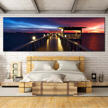 Load image into Gallery viewer, Sea  Pier  Canvas  Wall  Art  Dramatic  Blue  Red  Sunset  Sky  Multi  Canvas  Wooden  Bridge  Ocean  Bedroom  1  Piece  Canvas  Print In Bedroom
