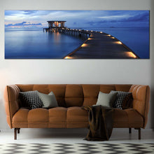 Load image into Gallery viewer, Sea  Pier  Canvas  Wall  Art  Maldives  Yellow  Pier  Lights  Living  Room  1  Piece  Canvas  Blue  Cloudy  Sky  Wooden  Pier  Canvas  Print For Living Room
