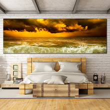 Load image into Gallery viewer, Sea  Waves  Canvas  Print  Green  Ocean  Waves  Bedroom  1  Piece  Canvas  Wall  Art  Yellow  Cloudy  Sky  Seascape  Storm  Canvas For Bedroom
