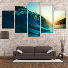 Load image into Gallery viewer, Sea  Waves  Canvas  Wall  Art  Beautiful  Ocean  Waves  Yellow  Sunset  5  Piece  Multi  Canvas  Artwork  Blue  Surfing  Wave  Canvas  Print For Living room
