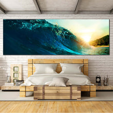 Load image into Gallery viewer, Sea  Waves  Canvas  Wall  Art  Beautiful  Ocean  Waves  Yellow  Sunset  Bedroom  1  Piece  Multi  Canvas  Artwork  Blue  Surfing  Wave  Canvas  Print For Bedroom
