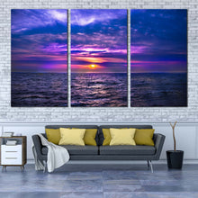 Load image into Gallery viewer, Sea Waves Canvas Wall Art Blue Cloudy Seascape Canvas Print Purple Dramatic Ocean Sky 3 Piece Canvas For Living Room
