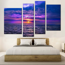 Load image into Gallery viewer, Sea Waves Canvas Wall Art Blue Cloudy Seascape Canvas Print Purple Dramatic Ocean Sky 4 Piece Canvas 
