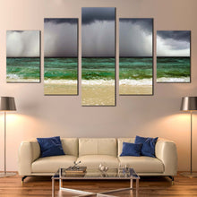 Load image into Gallery viewer, Sea  Waves  Canvas  Wall  Art  Dramatic  Grey  Clouds  Ocean  Sky  Canvas  Print  Yellow  Sand  Beach  5  Piece  Multi  Panel  Canvas For Your Living Room
