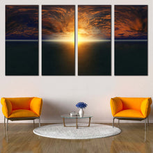 Load image into Gallery viewer, Seascape Sunset Canvas Print Dramatic Orange Clouds Sea Split Canvas In Living room
