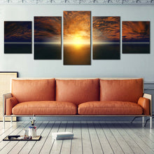 Load image into Gallery viewer, Seascape Sunset Canvas Print Dramatic Orange Clouds Sea Split Canvas For Living room
