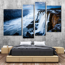 Load image into Gallery viewer, Selfoss Cascade Canvas Wall Art Jokulsa a Fjollum Iceland Canvas Print White Selfoss Waterfall  4 Piece Canvas Vatnajokull National Park Blue Sky 
