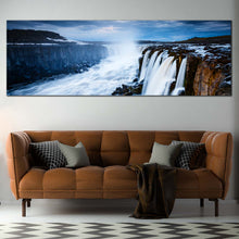 Load image into Gallery viewer, Selfoss  Cascade  Canvas  Wall  Art  Jokulsa  a  Fjollum  Iceland  Canvas  Print  White  Selfoss  Waterfall  Living  Room  1  Piece  Canvas  Vatnajokull  National  Park  Blue  Sky In Living Room
