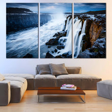 Load image into Gallery viewer, Selfoss Cascade Canvas Wall Art Jokulsa a Fjollum Iceland Canvas Print White Selfoss Waterfall  3 Piece Canvas Vatnajokull National Park Blue Sky For Living Room
