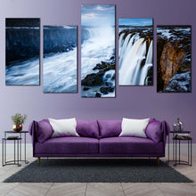 Load image into Gallery viewer, Selfoss Waterfall Canvas Print Vatnajokull National Park Blue Sky Multi Canvas White Selfoss Cascade Canvas Set Jokulsa a Fjollum  5 Piece Canvas In Living Room
