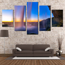Load image into Gallery viewer, Seljalandsfoss  Sunset  Canvas  Print  Blue  Sky  Iceland  Waterfall  Multi  Canvas  Yellow  Sunset  Waterfall  Scenery    5  Piece  Canvas  Wall  Art For Living Room
