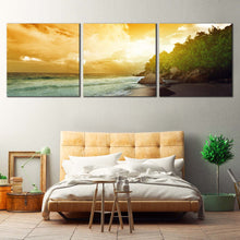 Load image into Gallery viewer, Seychelles  Island  Canvas  Wall  Art  Green  La  Digue  Beach  Bedroom  3  Piece  Canvas  Yellow  Ocean  Beach  Canvas  Print In Bedroom
