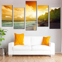Load image into Gallery viewer, Seychelles Island Canvas Wall Art Green La Digue Beach  5 Piece Canvas Yellow Ocean Beach Canvas Print In Your Living Room
