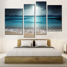 Load image into Gallery viewer, Seychelles Ocean Canvas Wall Art Blue Beach Sand Sky 4 Piece  Canvas Print Grey Digue Island Canvas Set 
