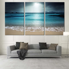 Load image into Gallery viewer, Seychelles Ocean Canvas Wall Art Blue Beach Sand Sky  3 Piece Canvas Print Grey Digue Island Triptych Canvas Set For LIving Room
