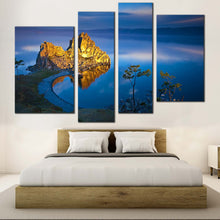 Load image into Gallery viewer, Shaman Mountain Canvas Print Blue Lake Baikal Cliff Landscape  4 Piece Canvas Print Yellow Ocean Mountains Multi Canvas Artwork In Bedroom
