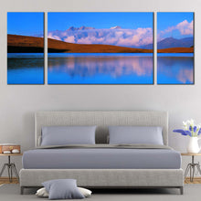 Load image into Gallery viewer, SiChuan Landscape Canvas Print Cloudy Brown Ocean Mountains Reflection Multiple Canvas Blue JinDing Mountain  3 Piece Canvas Wall Art China God Lake Triptych Canvas Set dadedea In Bedroom
