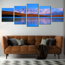 Load image into Gallery viewer, SiChuan Landscape Canvas Print Cloudy Brown Ocean Mountains Reflection Multiple Canvas Blue JinDing Mountain  5 Piece Canvas Wall Art China God Lake Canvas Set In Living room

