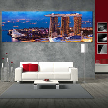 Load image into Gallery viewer, Singapore Cityscape Canvas Wall Art Brown City at Dusk 1 Piece Canvas Print Blue Sky Marina Bay Canvas Artwork For Living Room
