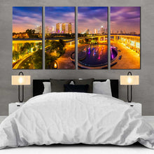 Load image into Gallery viewer, Singapore City Skyline At Night 4 piece wall decor For Bedroom
