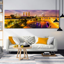 Load image into Gallery viewer, Singapore  city  at  night  panoramic  canvas  print In Living Room
