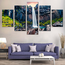 Load image into Gallery viewer, Skaftafell  Waterfall  Canvas  Wall  Art  Green  Blue  Rocks  Waterfall  Scenery    5  Piece  Canvas  Black  Fall  Iceland  Canvas  Print  Vatnajokull  National  Park  Multi  Canvas  Artwork For Living Room
