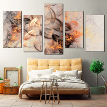 Load image into Gallery viewer, Smoke Texture Canvas Print Embossed Fractal Abstract Canvas Set Orange White Fractal Abstract 5 Piece Canvas WallArt
