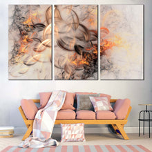 Load image into Gallery viewer, Smoke Texture Canvas Print Embossed Fractal Abstract Triptych Canvas Set Orange White Fractal Abstract 3 Piece Canvas Wall Art For Living room
