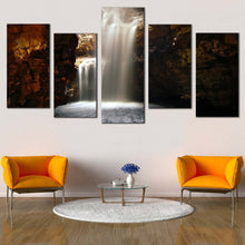 Load image into Gallery viewer, Smoo Cave Canvas Wall Art Scotland Brown Cave Waterfall  5 Piece Canvas Print White Waterfall in a Cave Multiple Canvas
