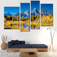 Load image into Gallery viewer, Snake River Canvas Wall Art Blue Sky Ocean Mountains Canvas Set Grand Teton National Park 4 Piece Multiple Canvas Golden Aspen Trees Canvas Print
