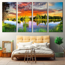 Load image into Gallery viewer, Snake River Canvas Wall Art Grand Teton Landscape Green Trees Canvas Wyoming Mountain Scenery  4 Piece Canvas Print For Bedroom
