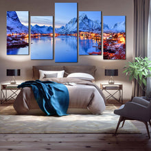 Load image into Gallery viewer, Snow Mountains Reinevagen Reine Lofoten Islands Norway 5 Panel canvas print For Bedroom
