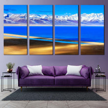 Load image into Gallery viewer, Snowy Mountains Canvas Print White Capped Mountains  4 Piece Canvas Wall Art Blue Lake in Tibet Canvas Set For Your Living Room
