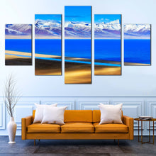 Load image into Gallery viewer, Snowy  Mountains  Canvas  Print  White  Capped  Mountains  Living  Room  5  Piece  Canvas  Wall  Art  Blue  Lake  in  Tibet  Canvas  Set For Living room
